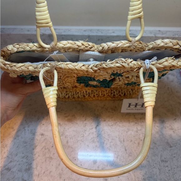 Haute Hippie Natural and Teal Handwoven Floral Tote - Picture 4 of 7